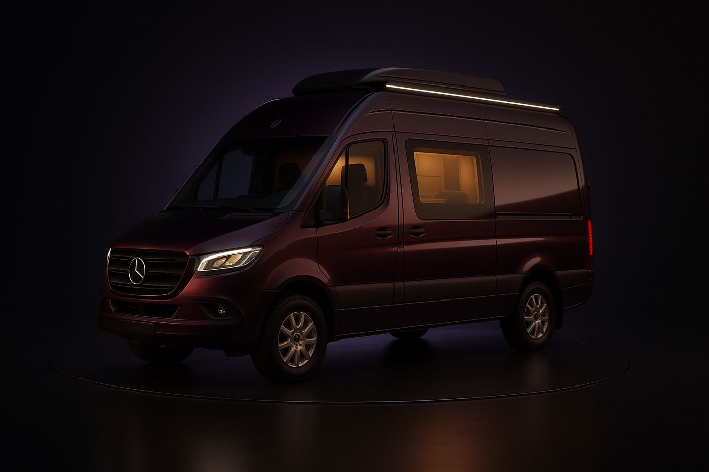 The same van as a live 3D model in a custom color